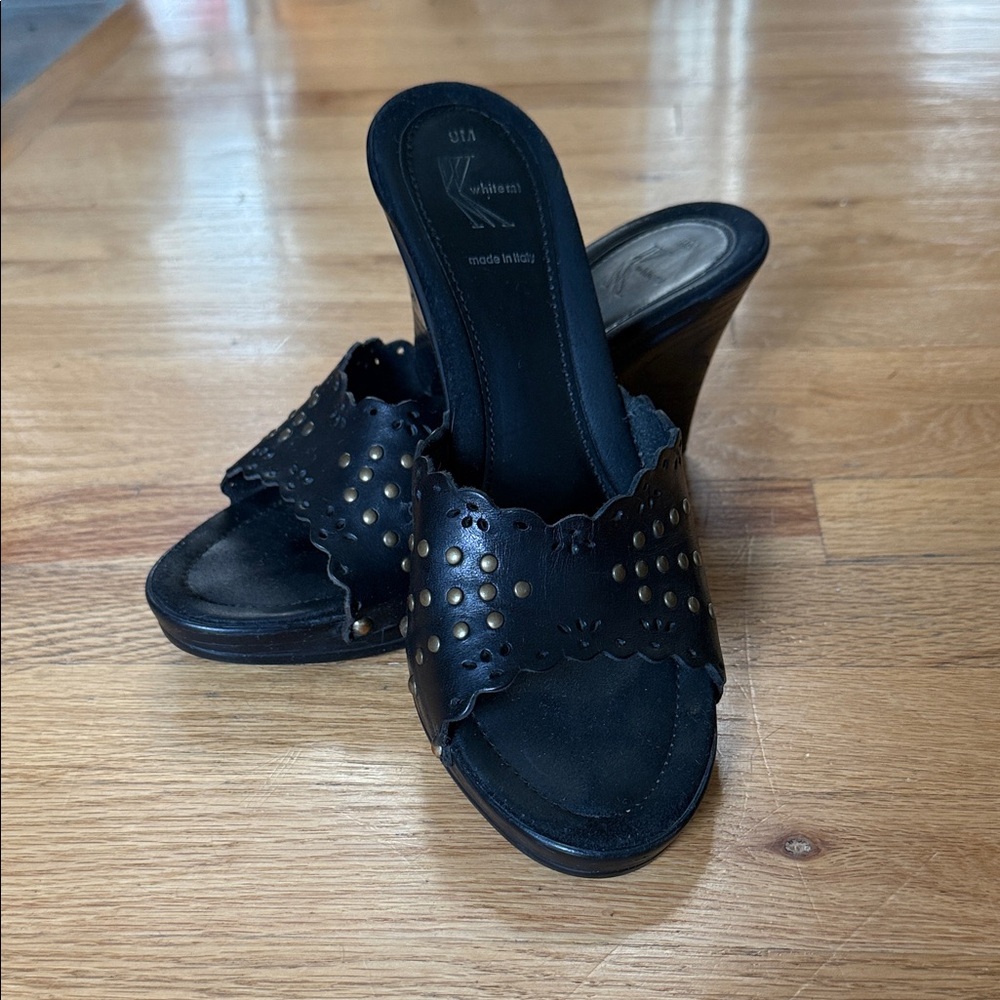 Black Wedges with Goldish Detailing Eyelets